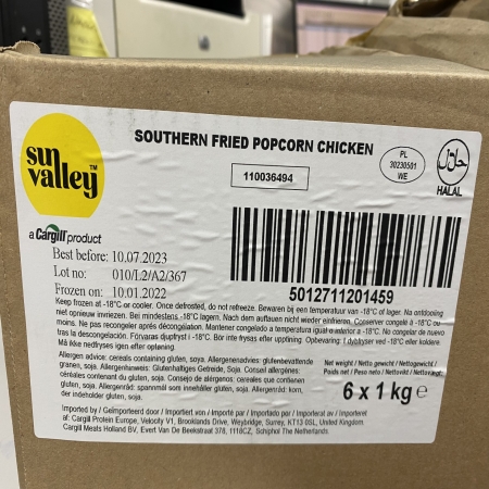 Sun Valley Southern Fried Popcorn Chicken 1kg X 6 Bags